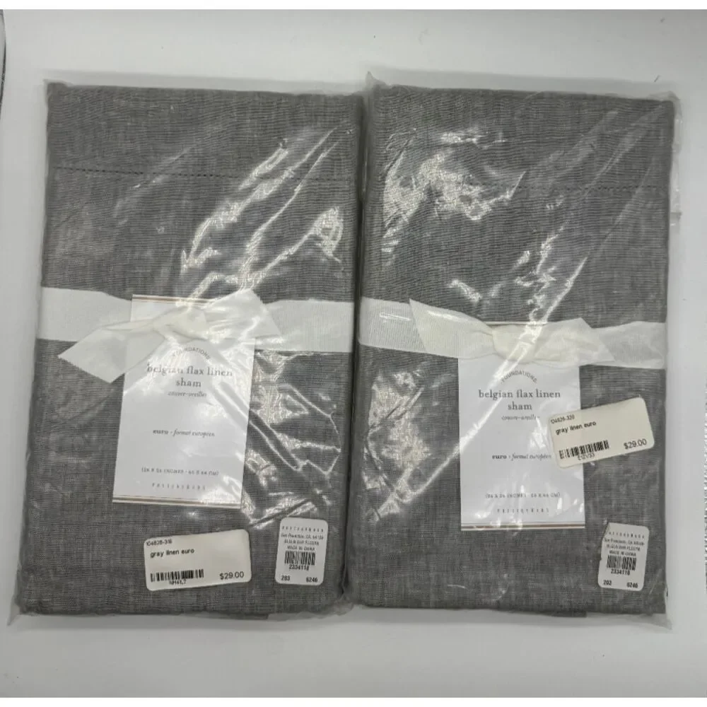 Pottery Barn BELGIAN FLAX LINEN 2 Euro Sham 26x26 Gray New‎ Classic Minimalist